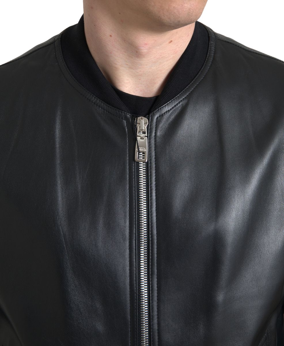 Blouson en cuir Dolce & Gabbana noir