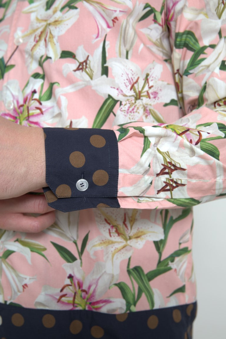 Chemise Dolce & Gabbana col montée rose lilas à pois bleus
