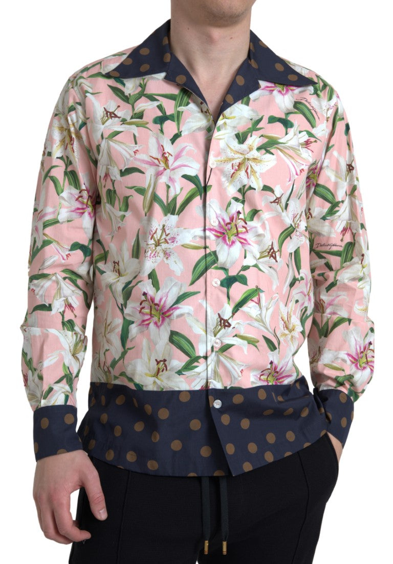 Chemise Dolce & Gabbana col montée rose lilas à pois bleus