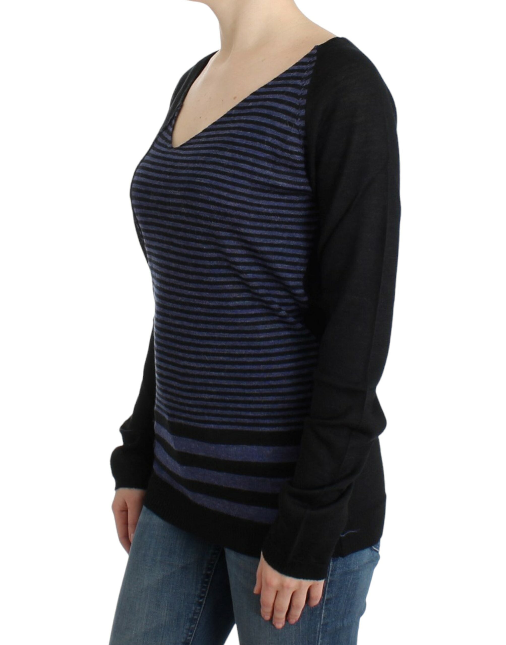 Pull C’N’C V-neck rayé noir