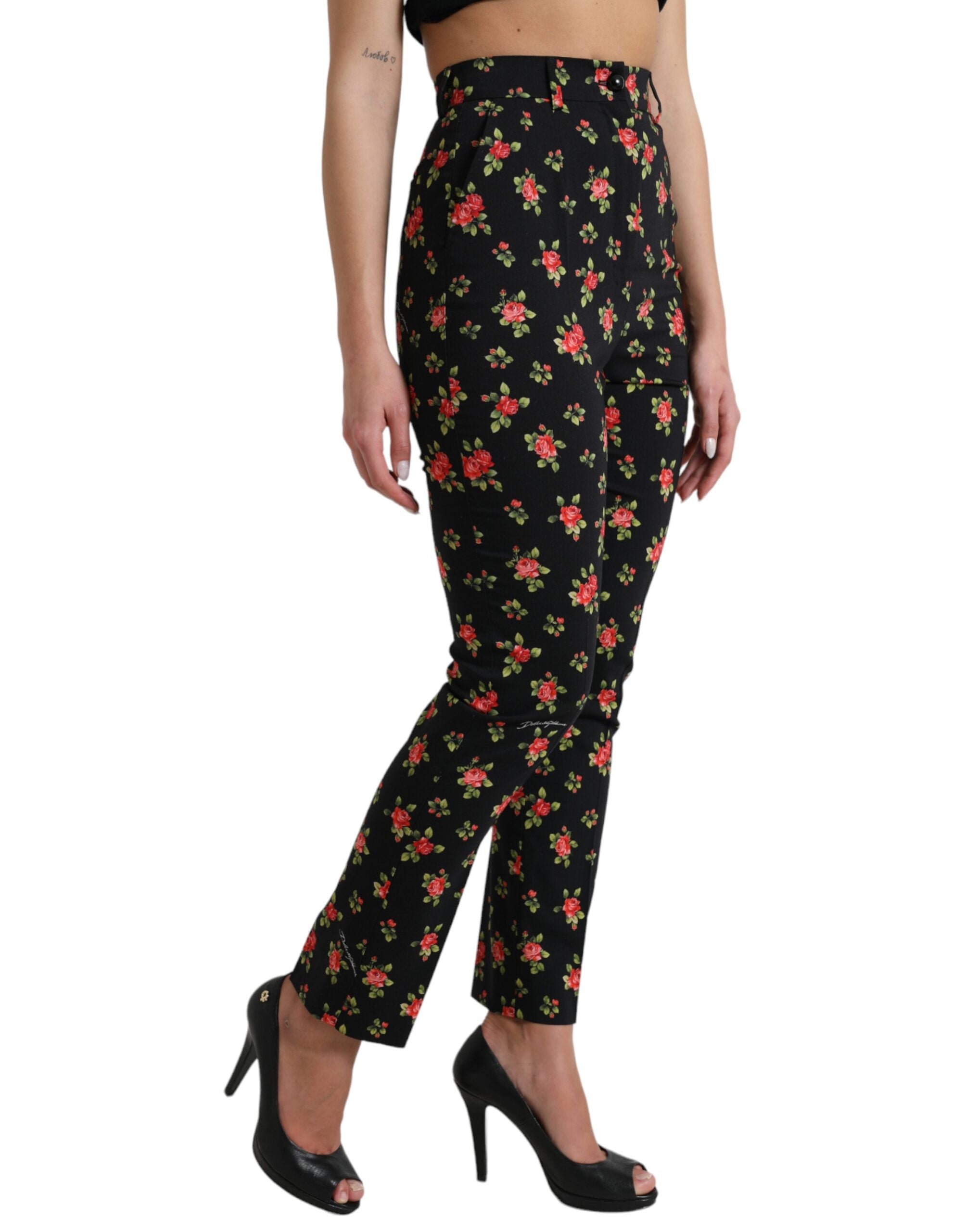 Pantalons Dolce & Gabbana taille haute fleuris noirs