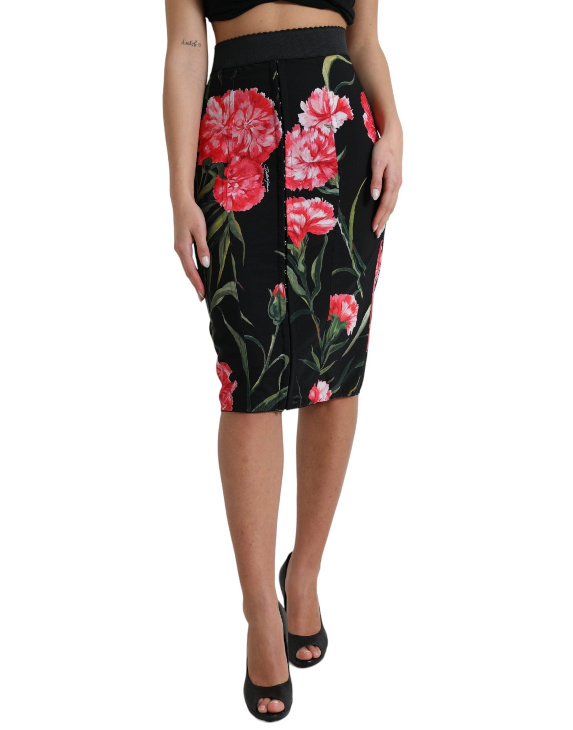 Jupe Dolce & Gabbana à fleurs noires