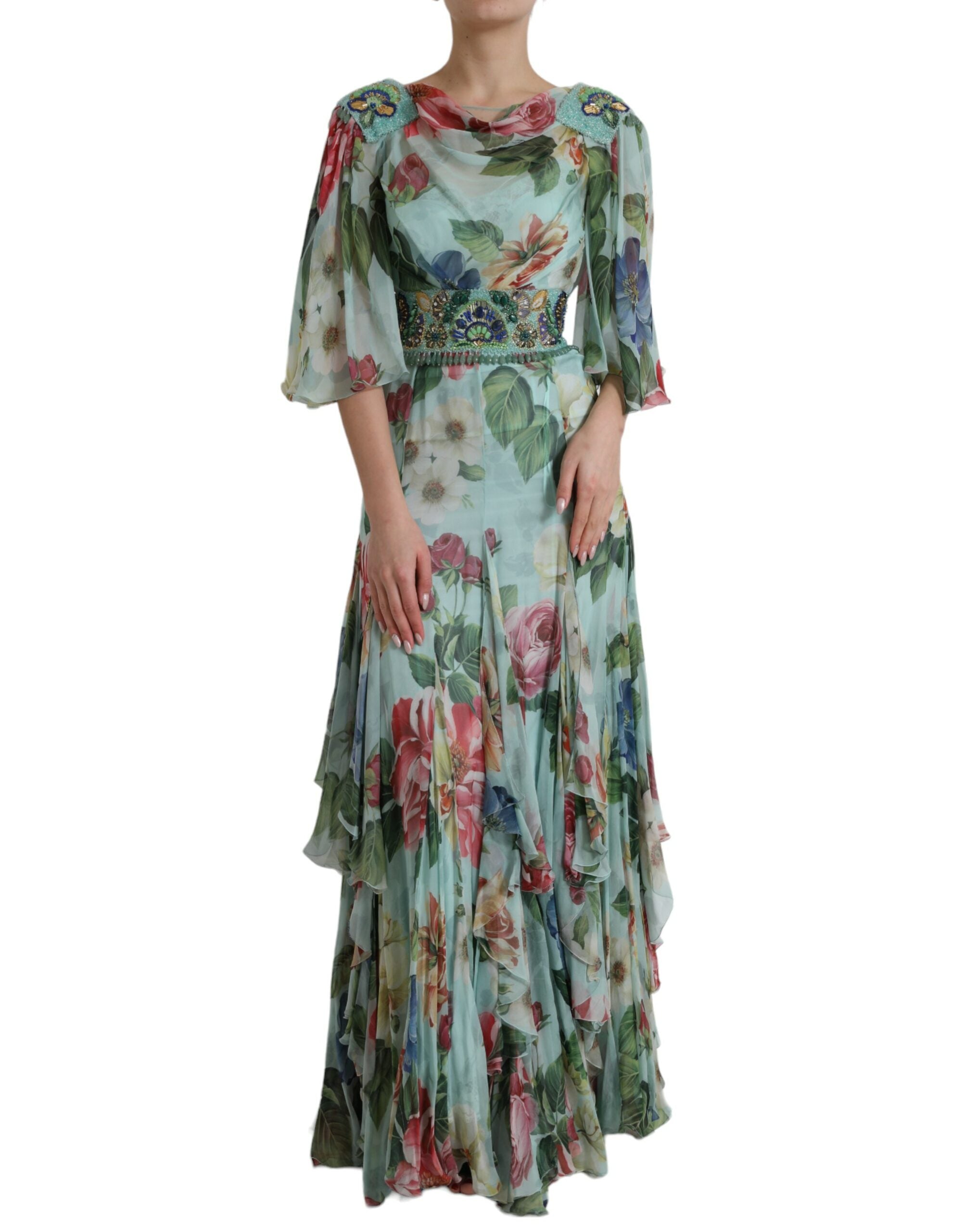 Robe Dolce & Gabbana longue bleue à fleurs