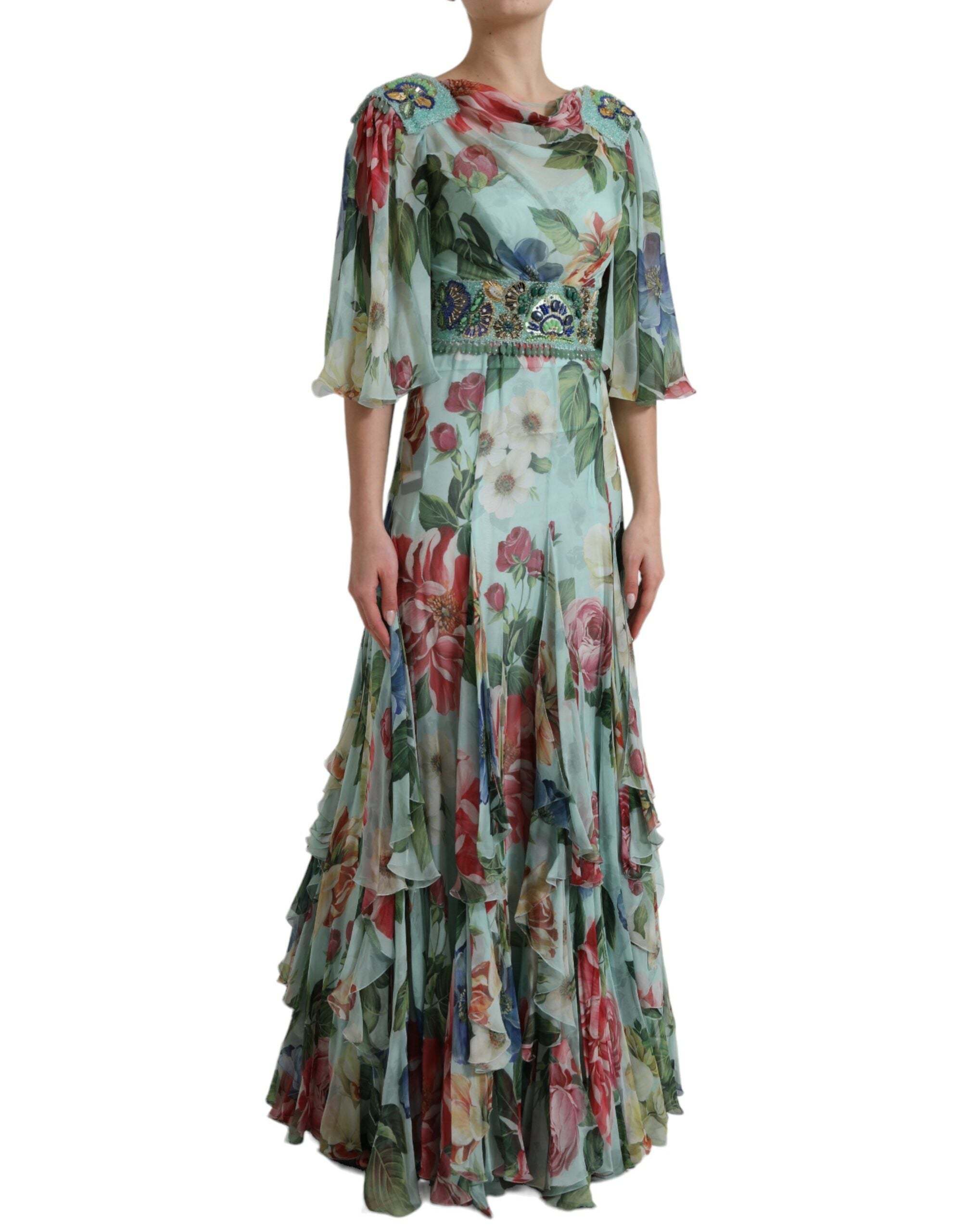 Robe Dolce & Gabbana longue bleue à fleurs