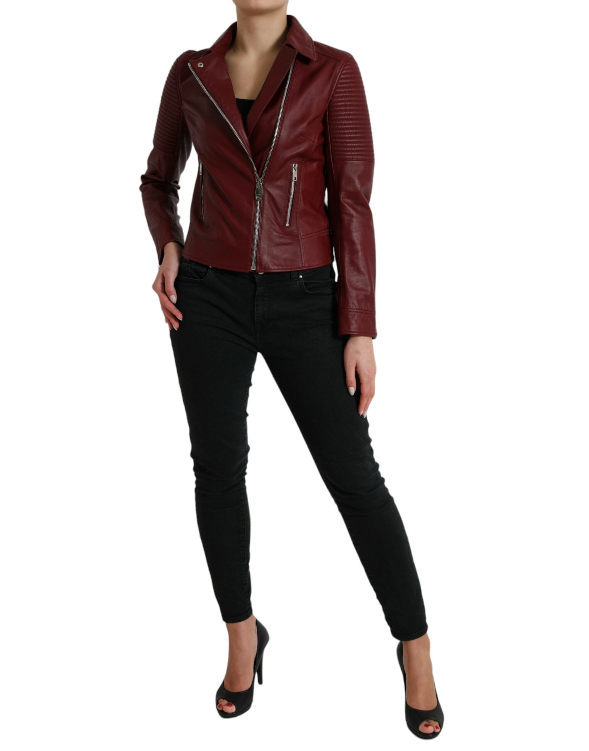 Veste en cuir Dolce & Gabbana bordeaux