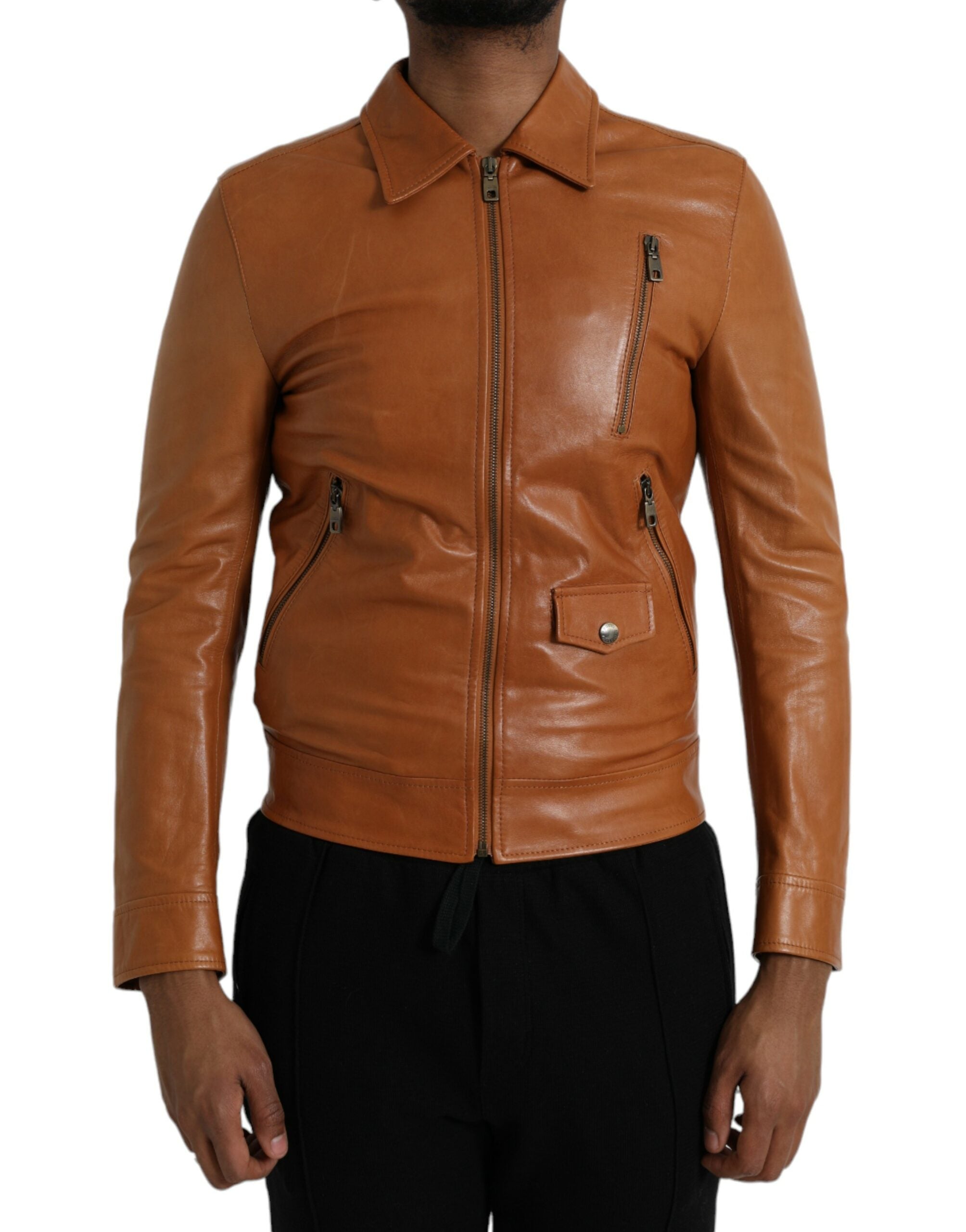 Blouson cuir Dolce & Gabbana marron