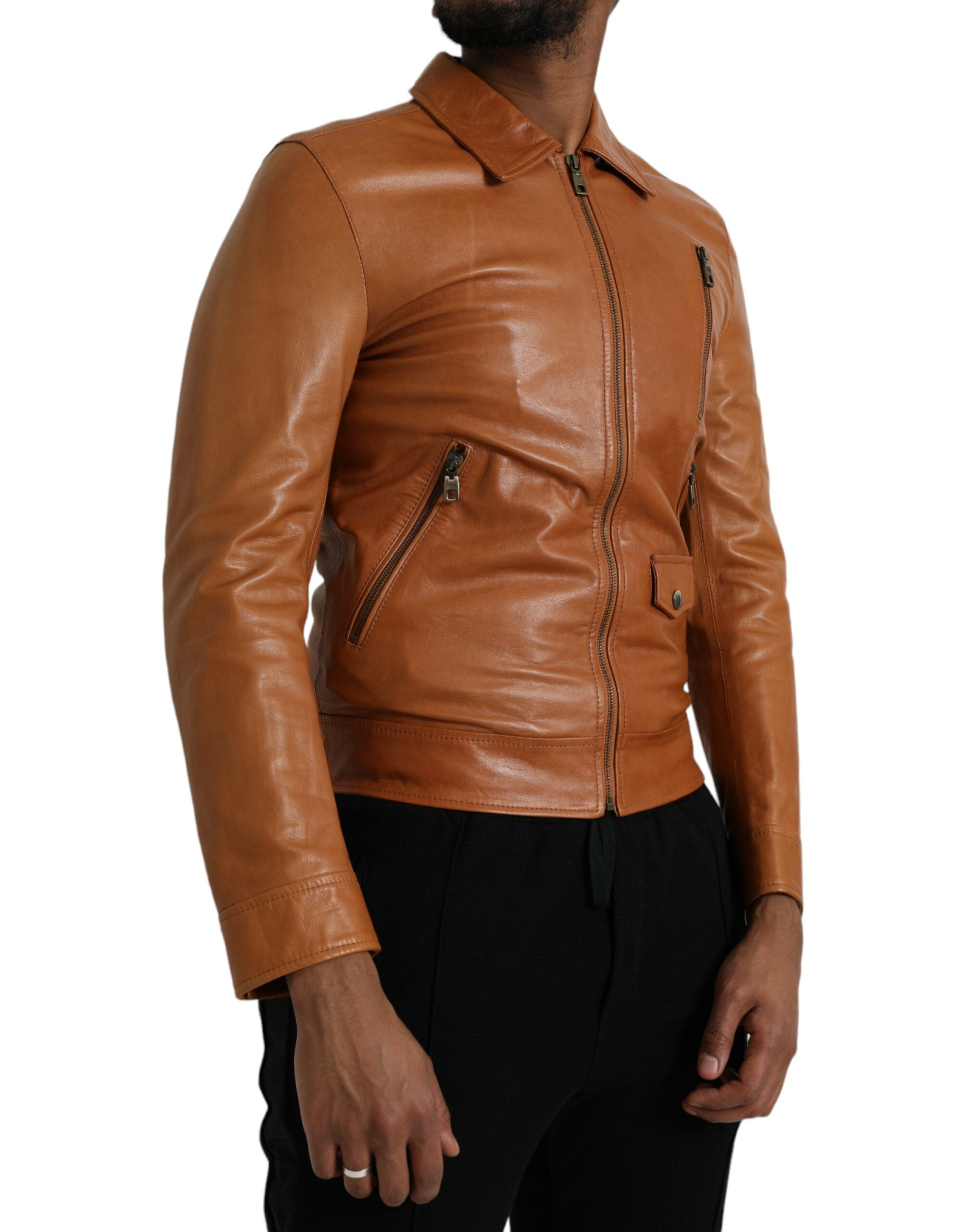 Blouson cuir Dolce & Gabbana marron