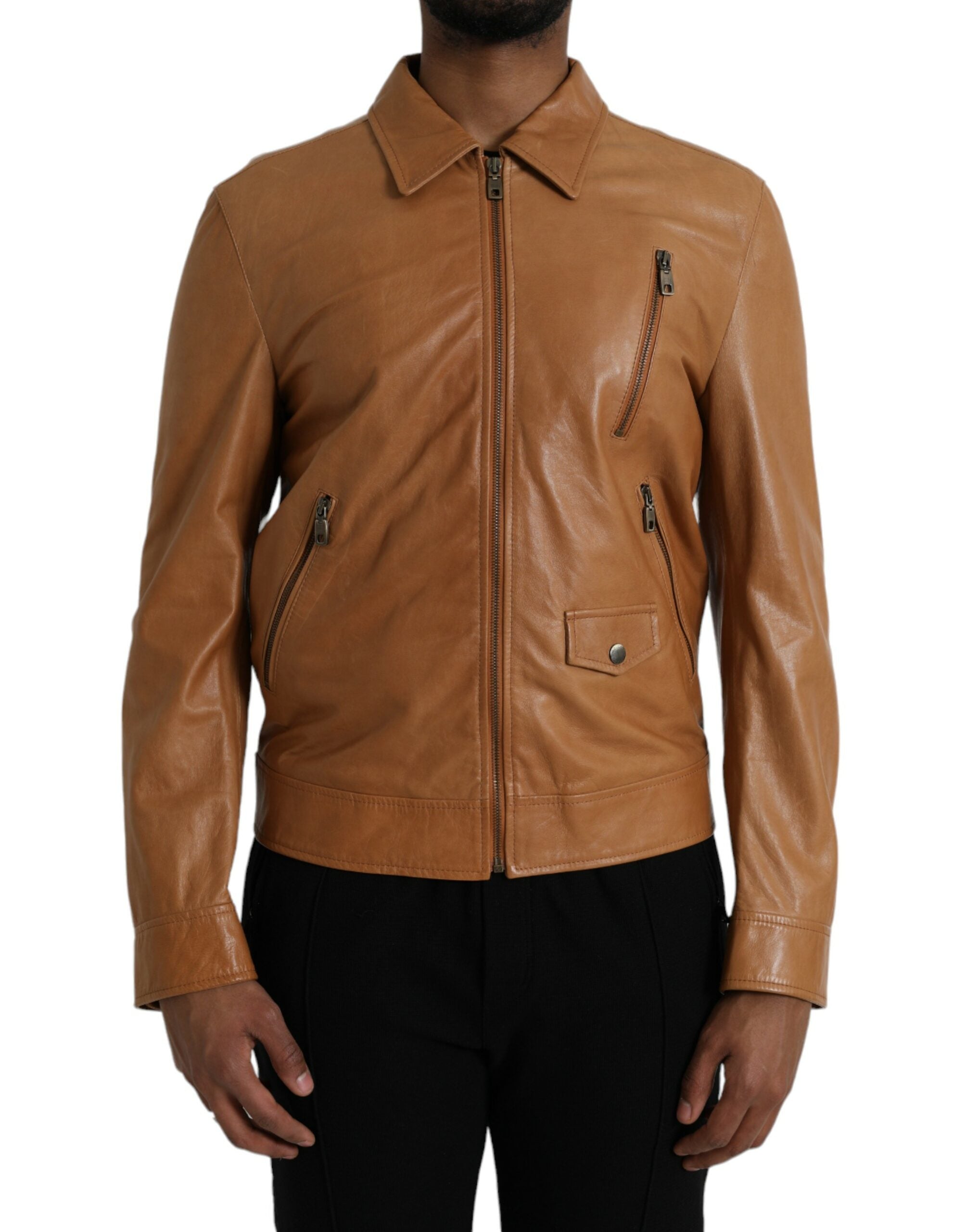 Blouson cuir Dolce & Gabbana marron