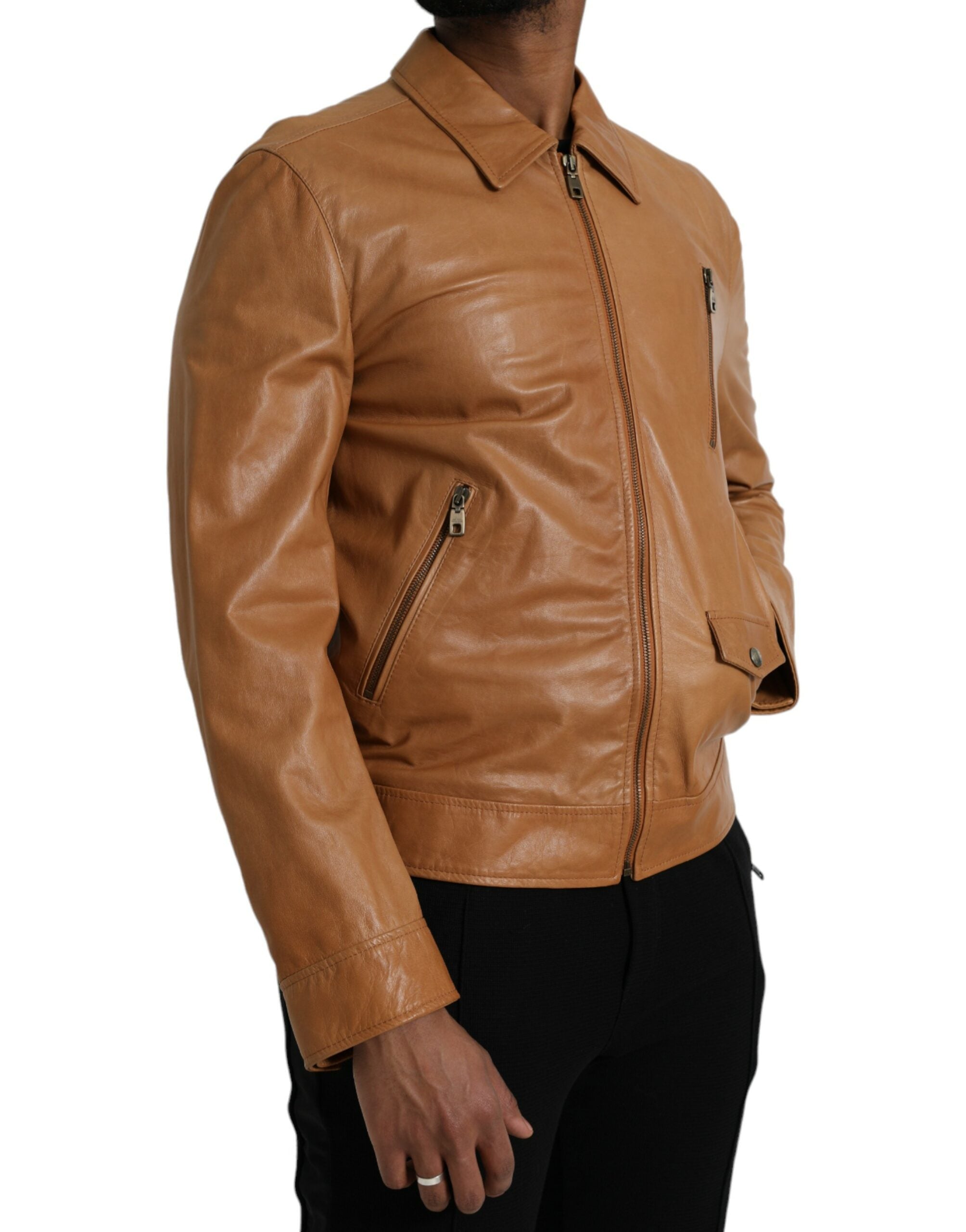 Blouson cuir Dolce & Gabbana marron