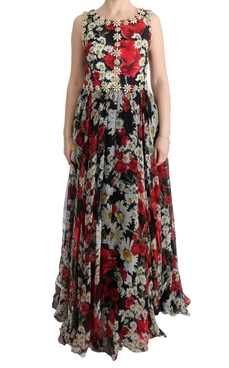Robe Dolce & Gabbana maxi noire avec imprimé floral multicolore Dolce & Gabbana