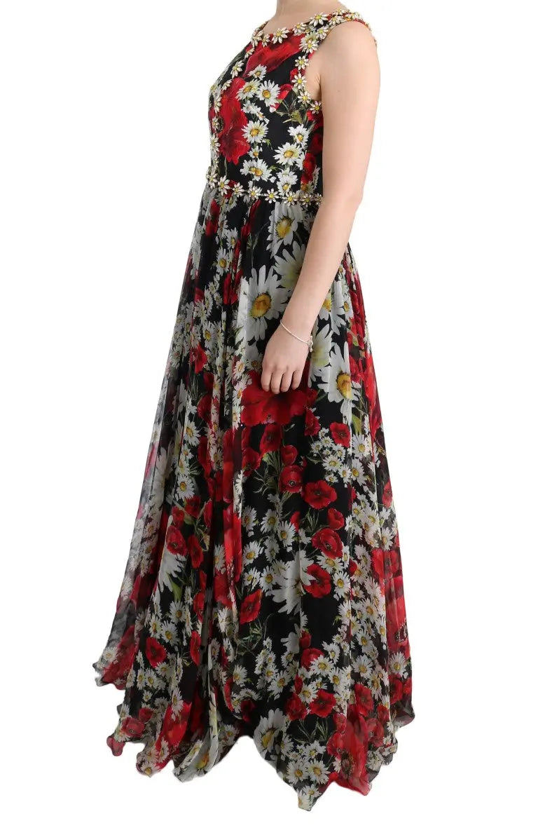 Robe Dolce & Gabbana maxi noire avec imprimé floral multicolore Dolce & Gabbana