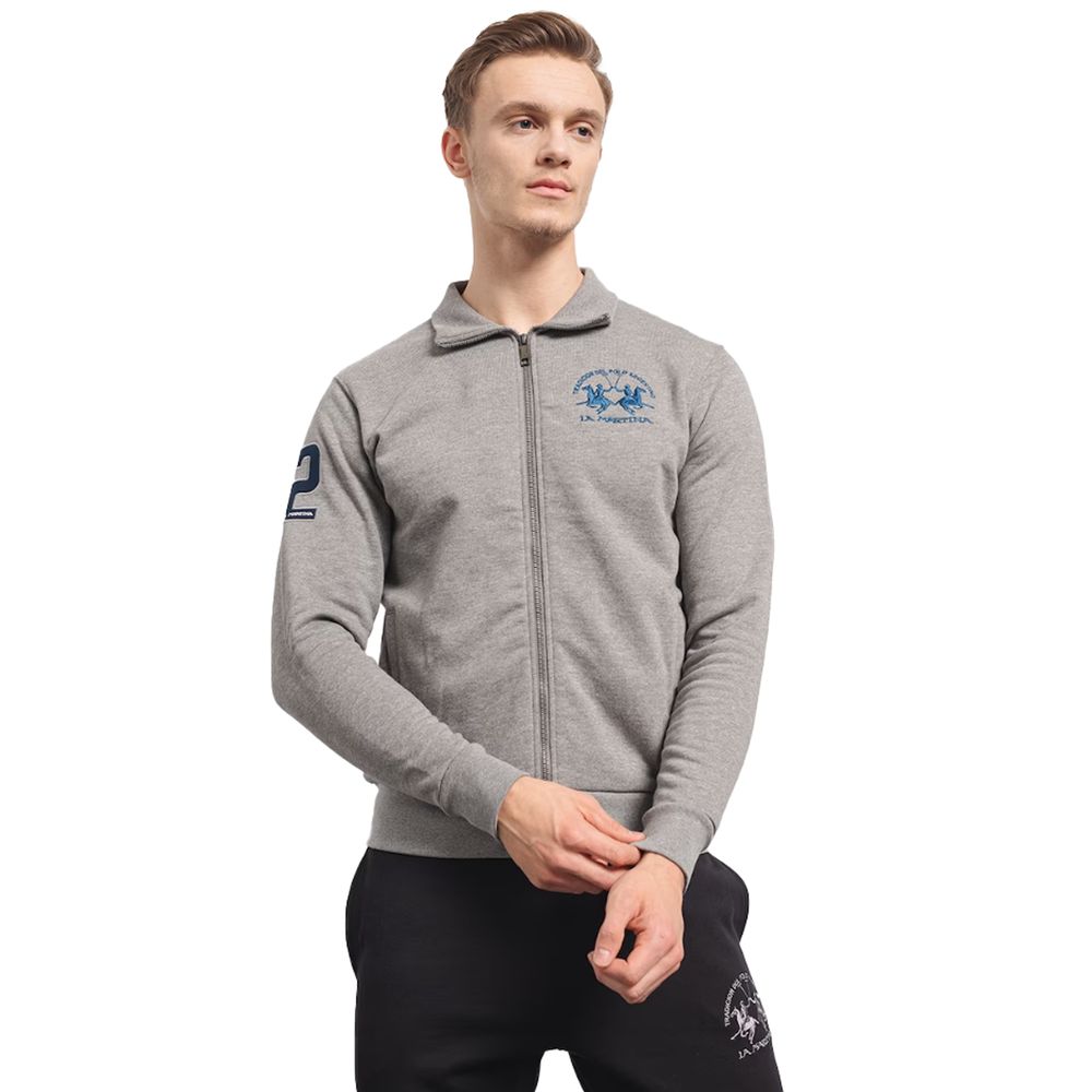 Sweat à zip La Martina gris mélangé