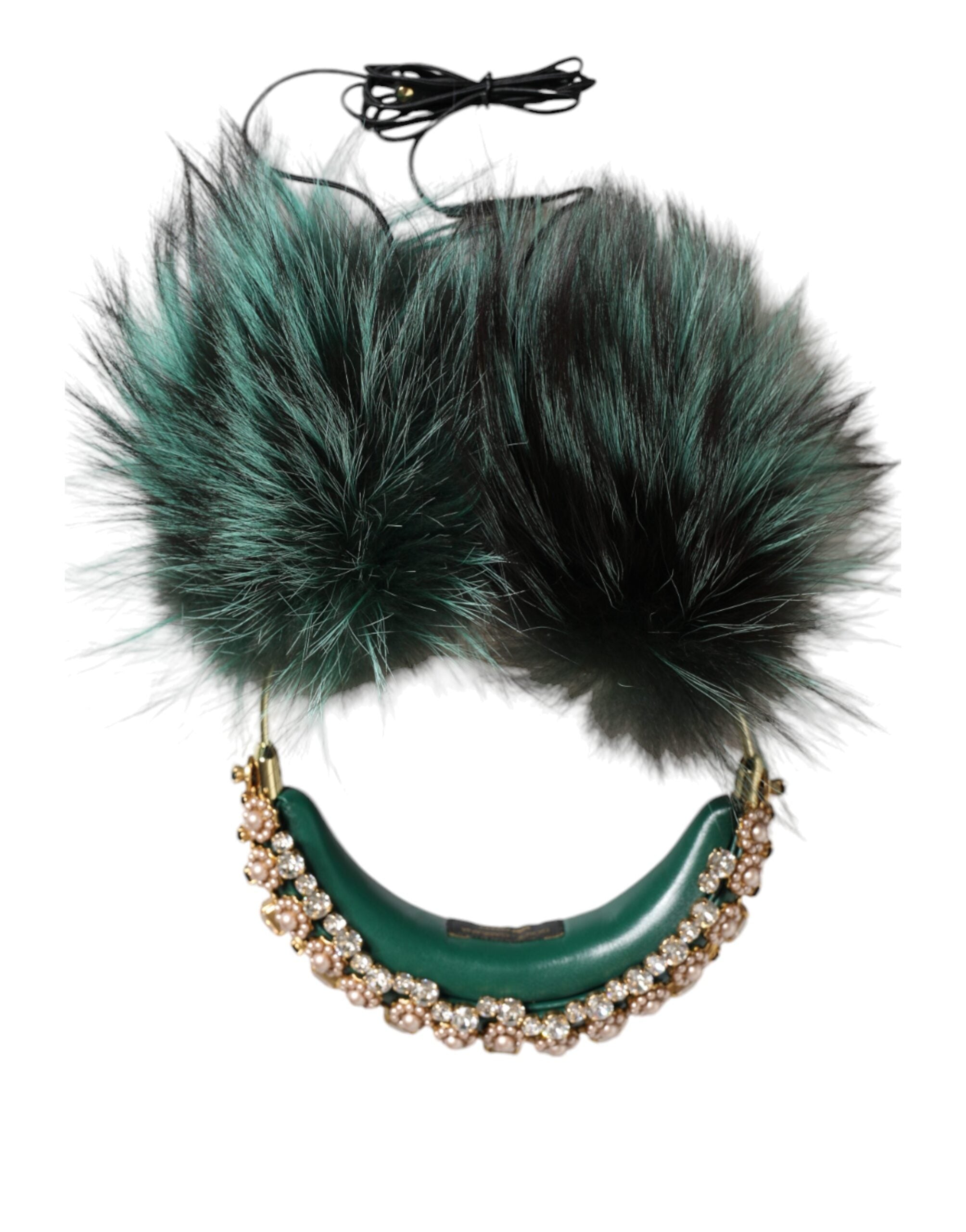 Casque Dolce & Gabbana en fourrure vert et or