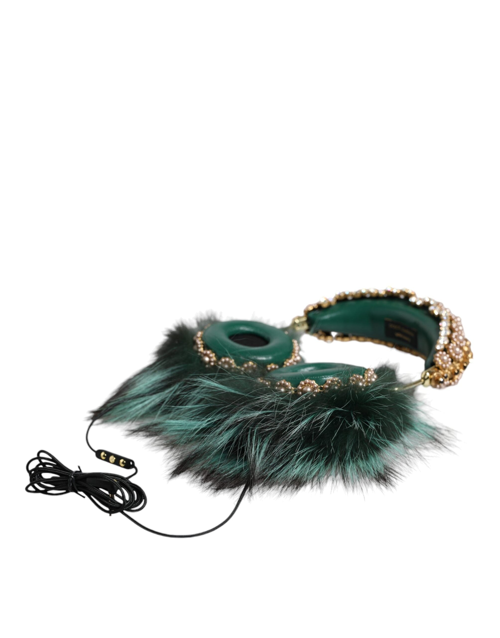 Casque Dolce & Gabbana en fourrure vert et or