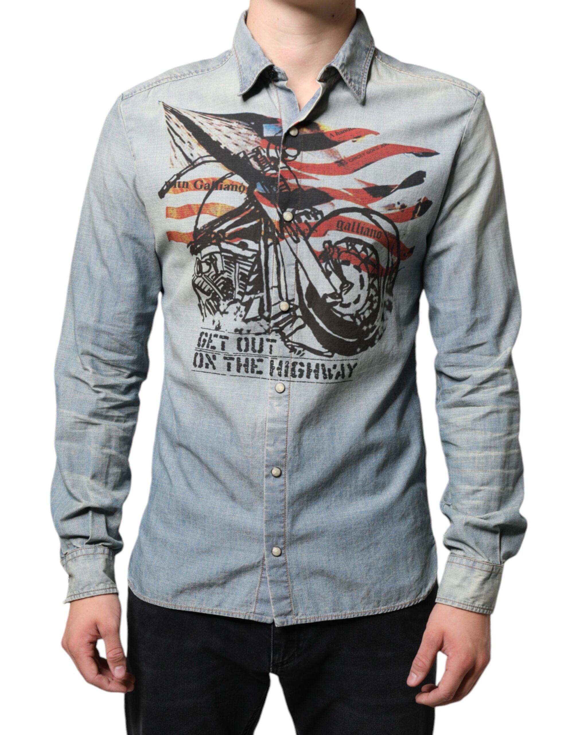 Chemise Galliano à carreaux bleue clair