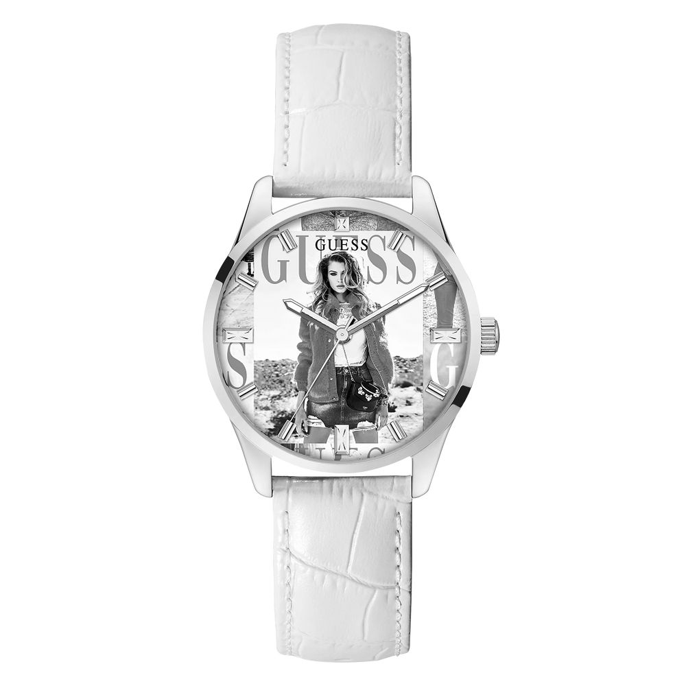 Montre Quartz G grise cuir blanc