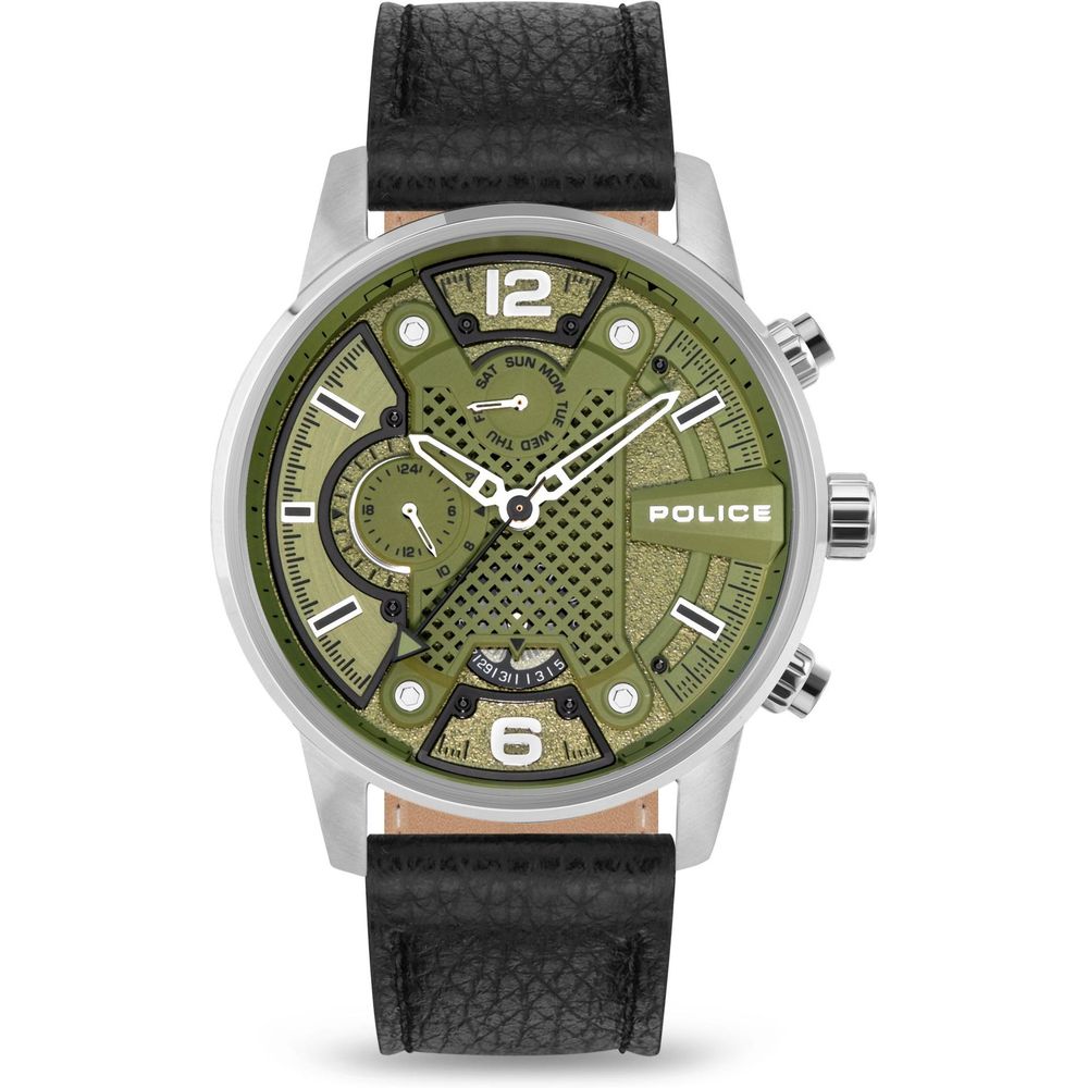 Montre Quartz Grey Verte Cuir noir