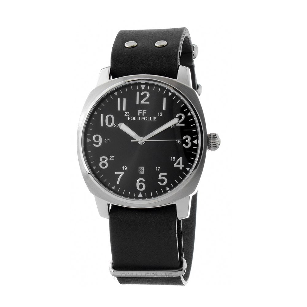 Montre D'Analogique Noire en Cuir