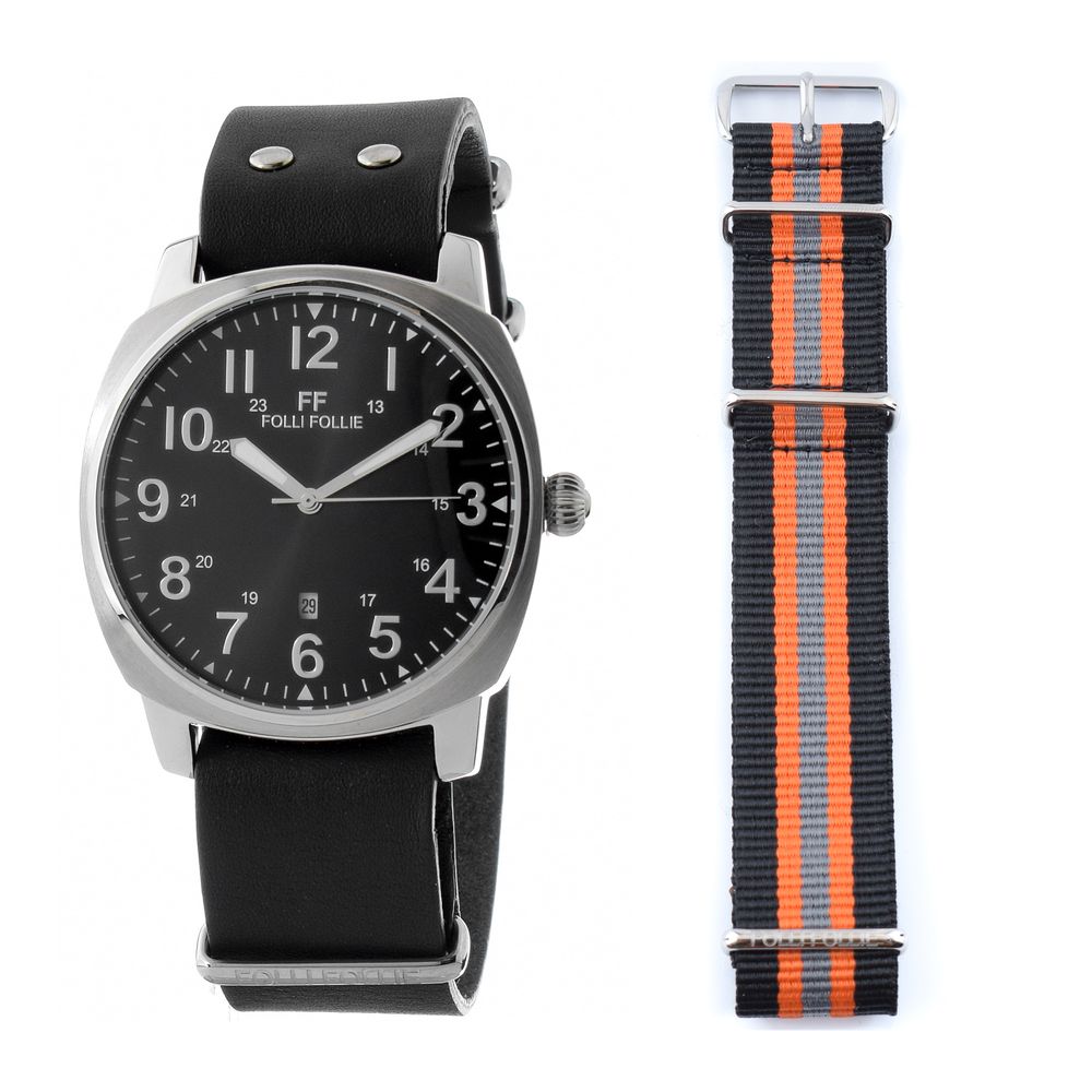 Montre D'Analogique Noire en Cuir