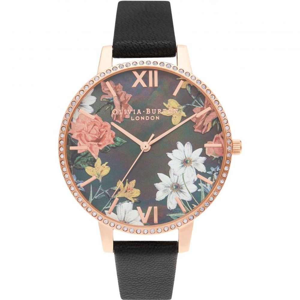 Montre Noir Floral Pink
