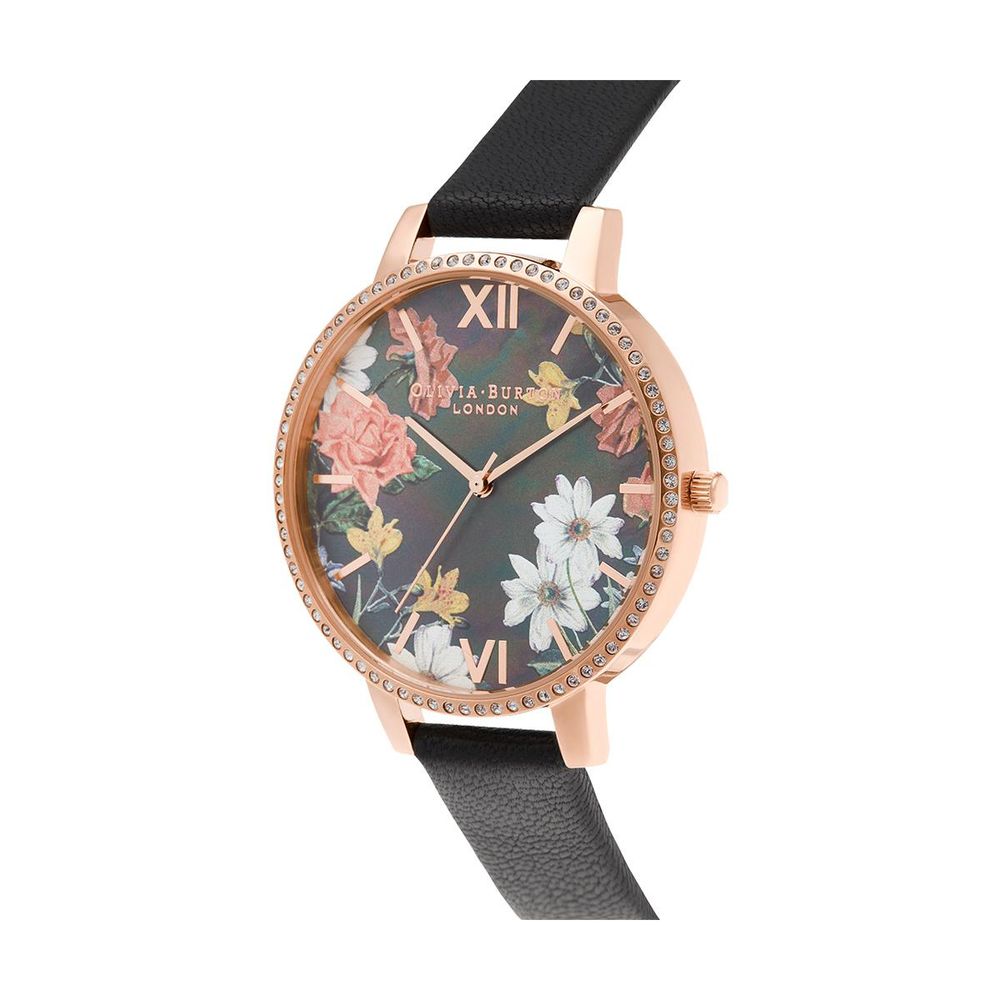 Montre Noir Floral Pink