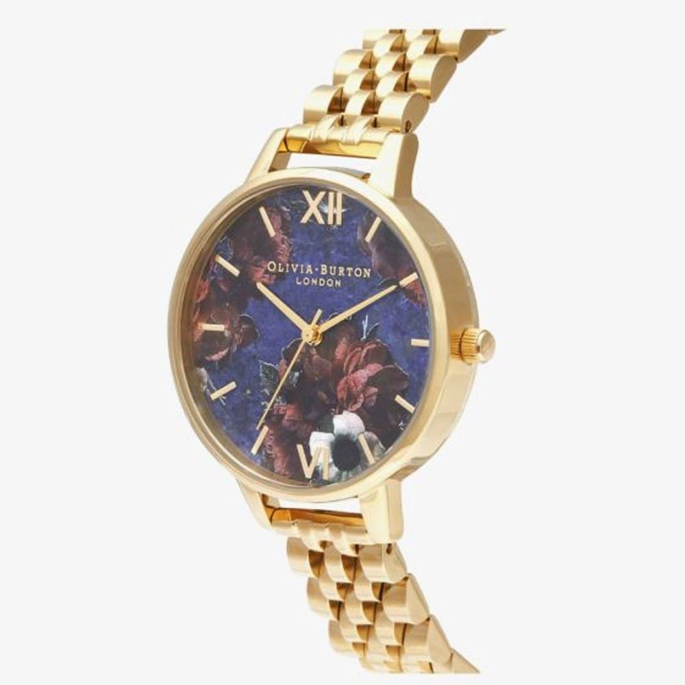 Montre dorée à mécanisme quartz violette