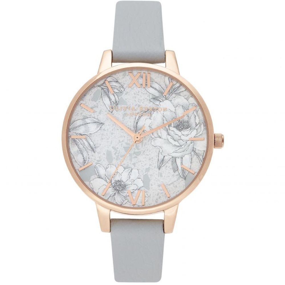 Montre Gray florale grise rose