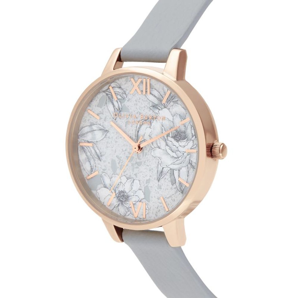 Montre Gray florale grise rose