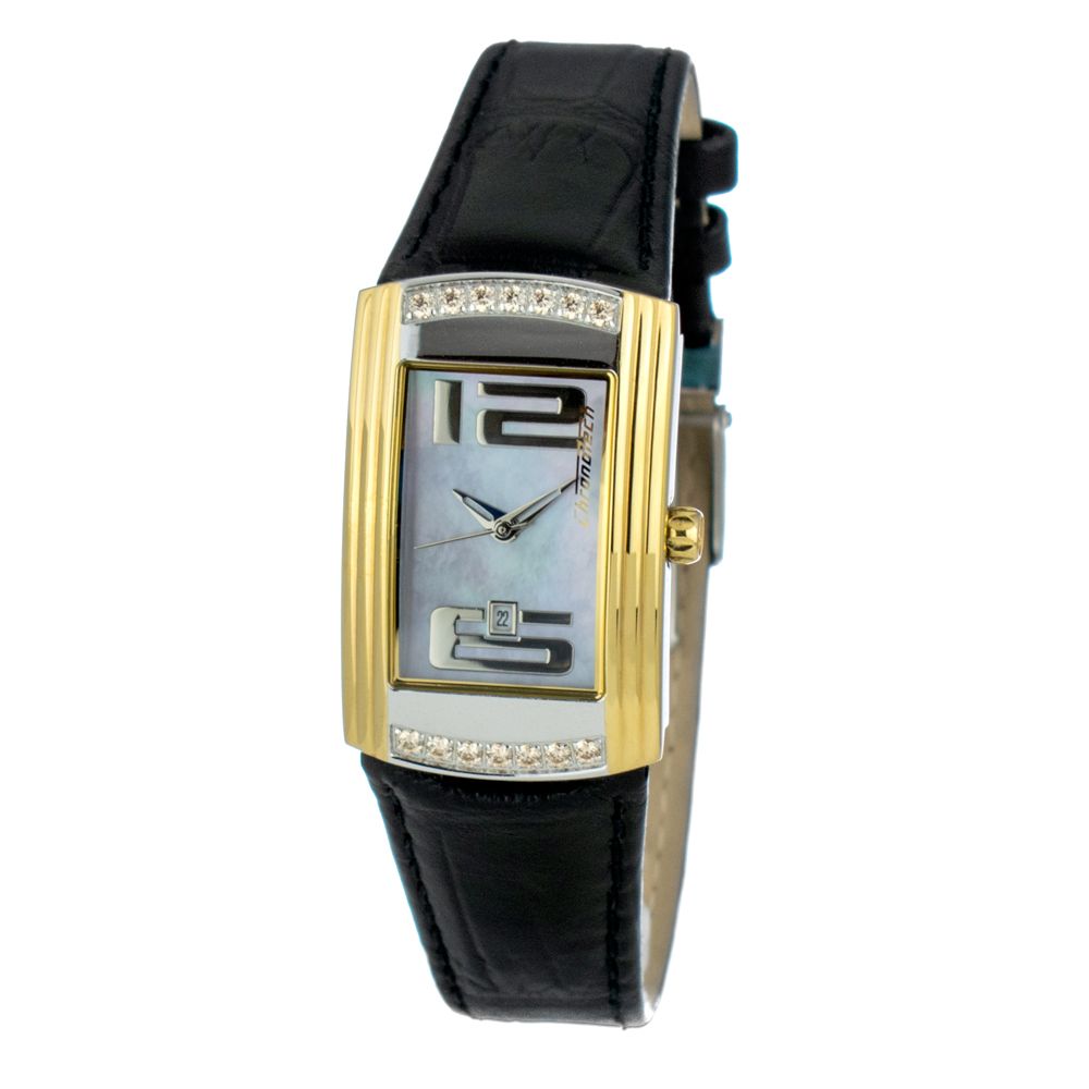 Montre noire Cuir 25mm perle
