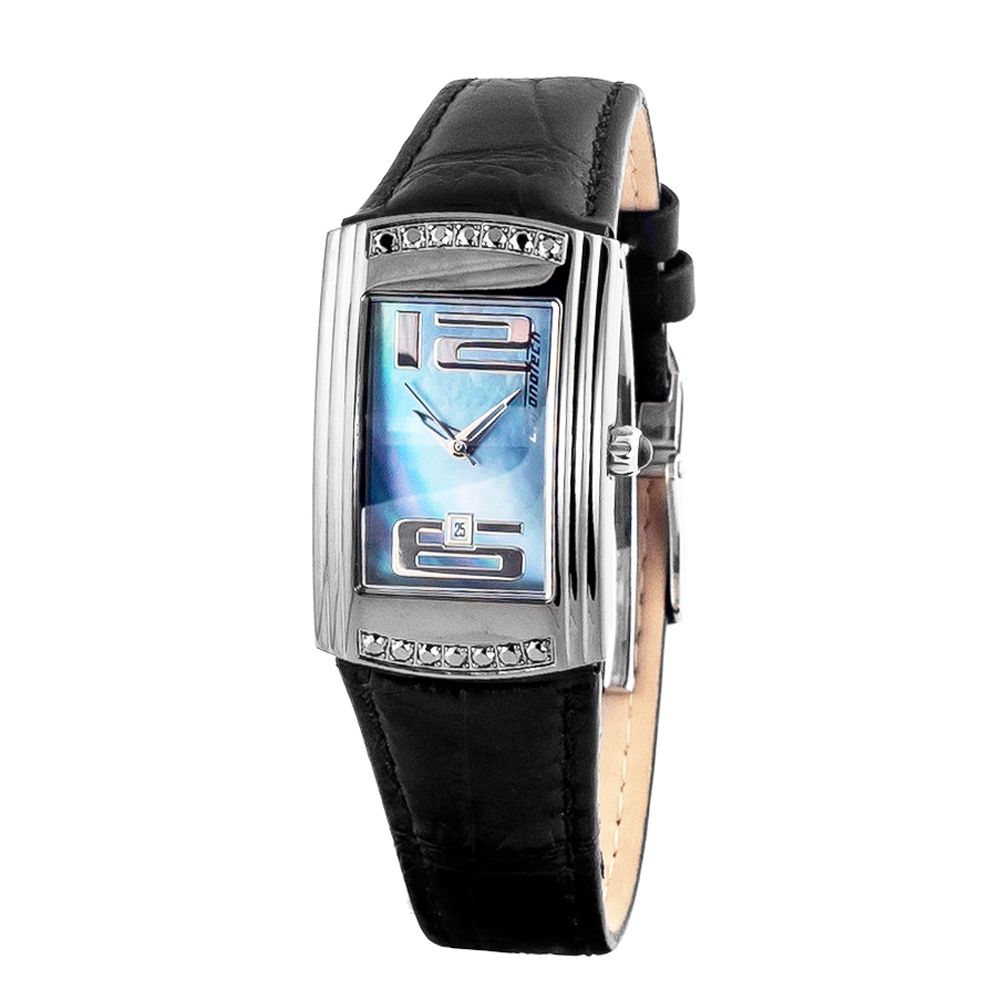 Montre Black Leather bleue argentée