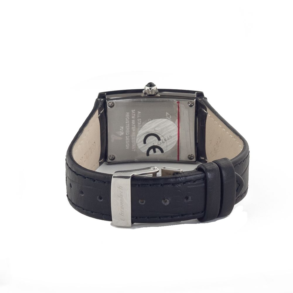 Montre Black Leather bleue argentée