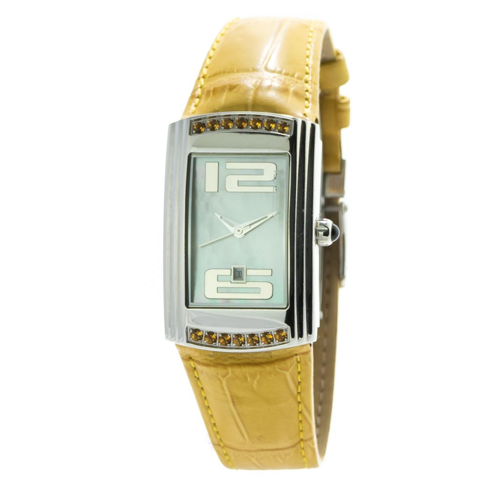 Montre cuir jaune argentée