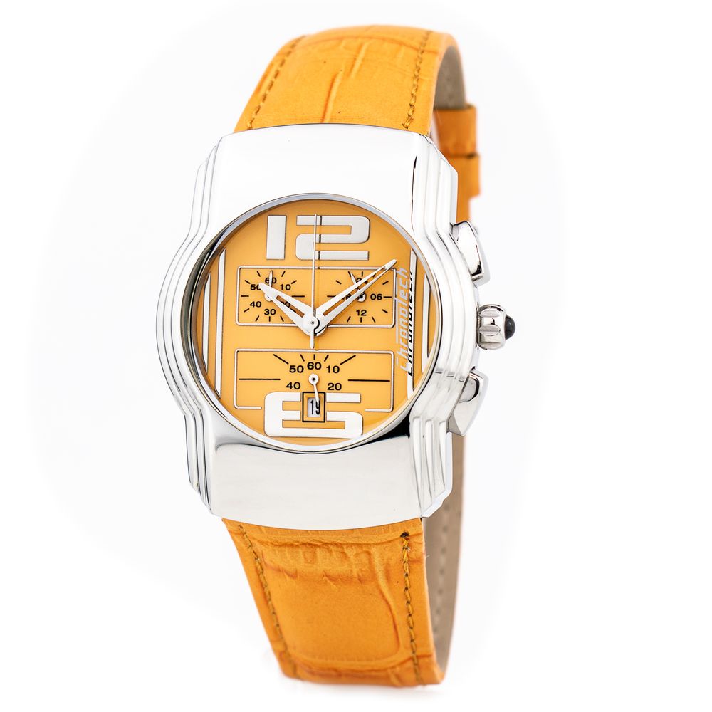 Montre orange cuir argentée