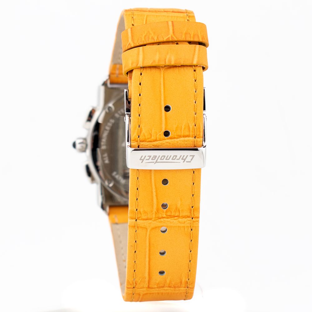 Montre orange cuir argentée