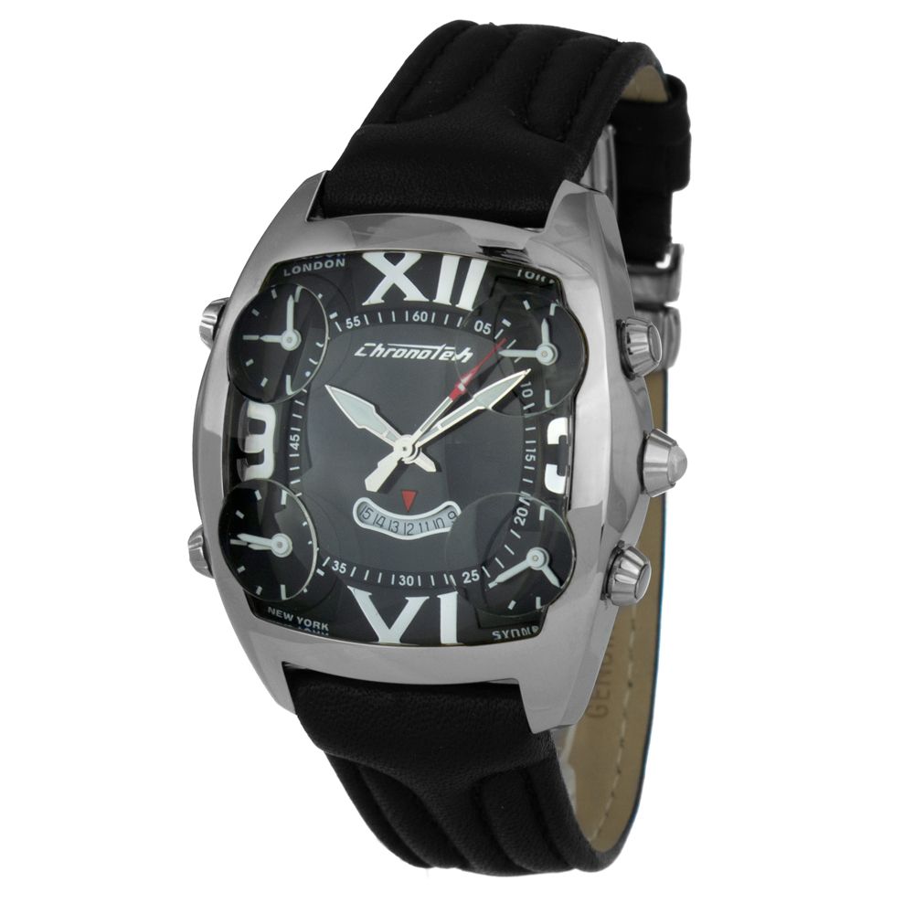 Montre Black cuir noire argentée