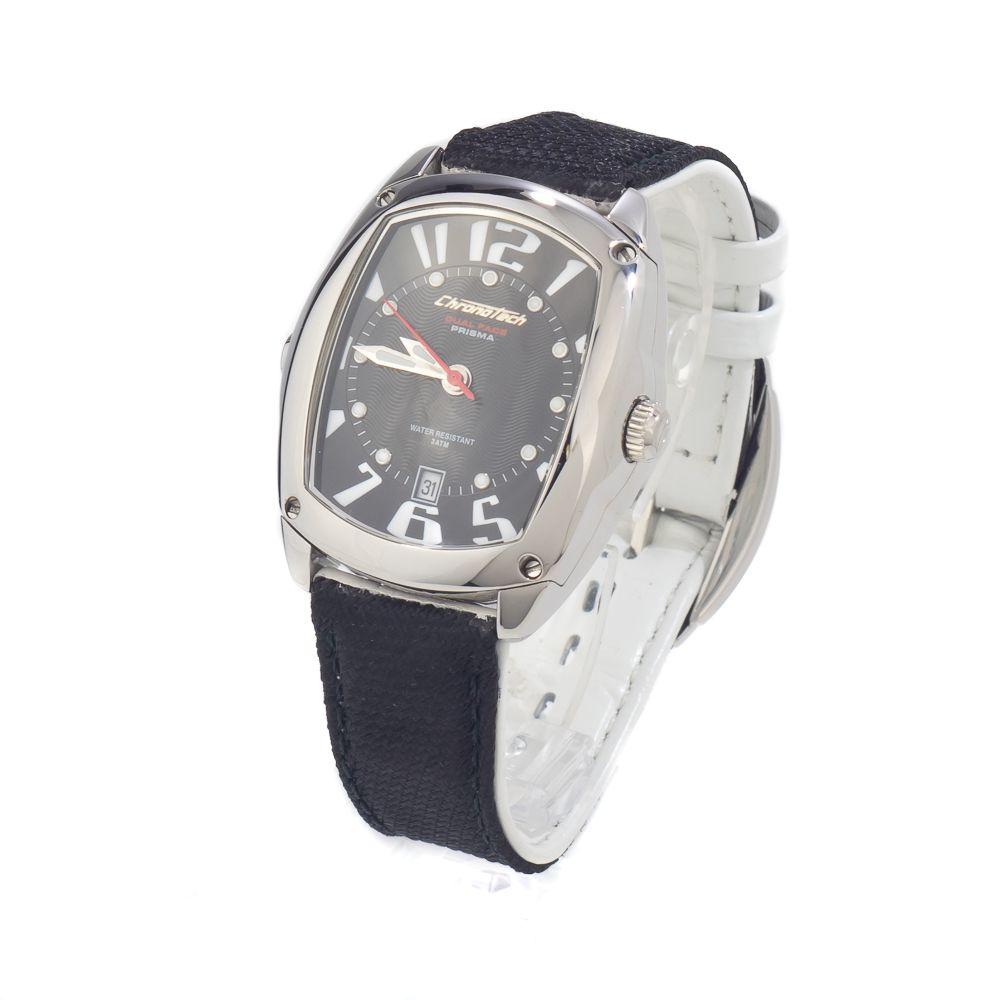Montre Black Leather noire argentée