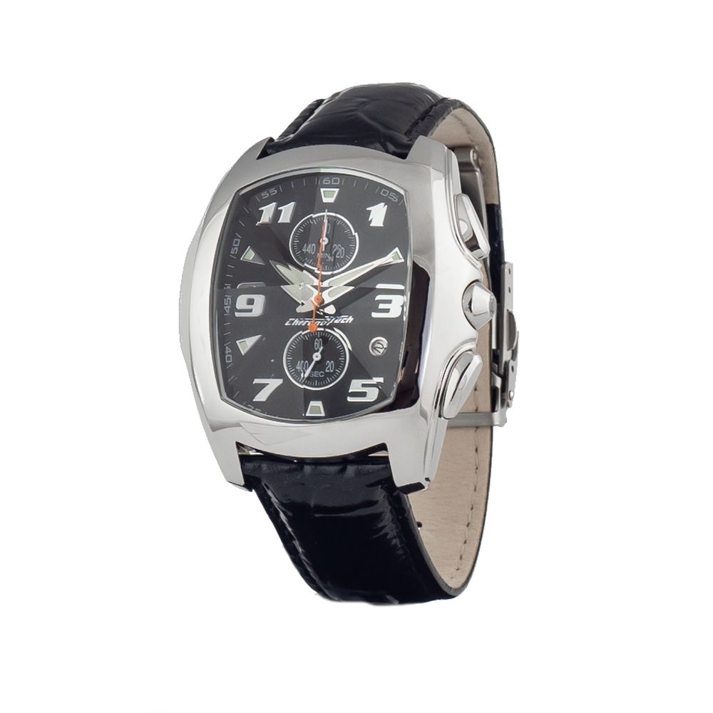 Montre Noire Cuir Argentée