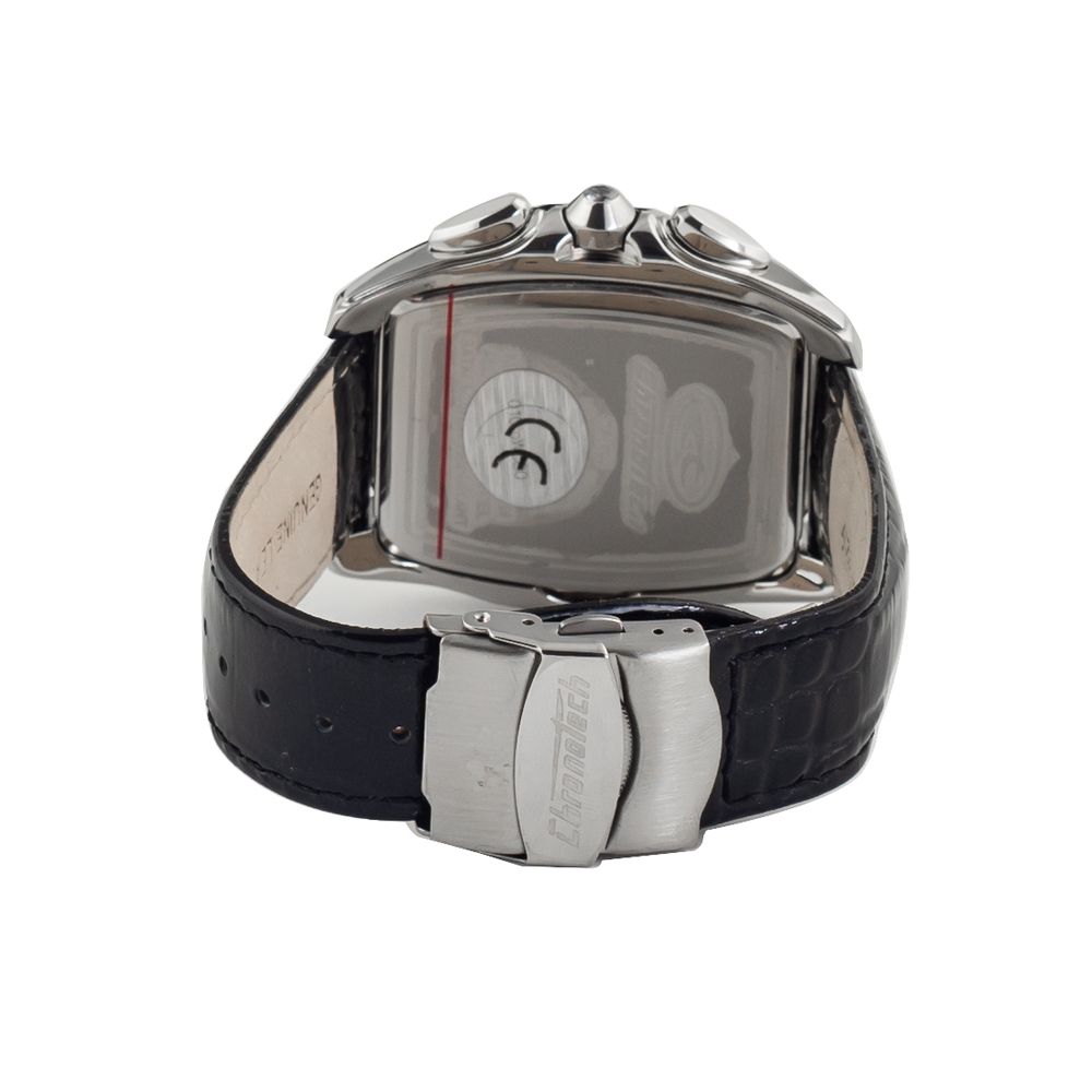 Montre Noire Cuir Argentée
