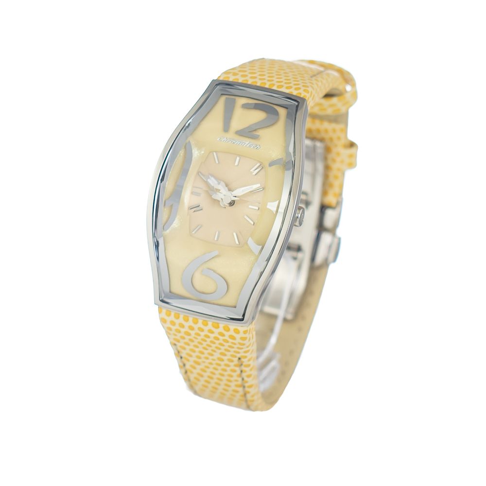 Montre cuir jaune argentée