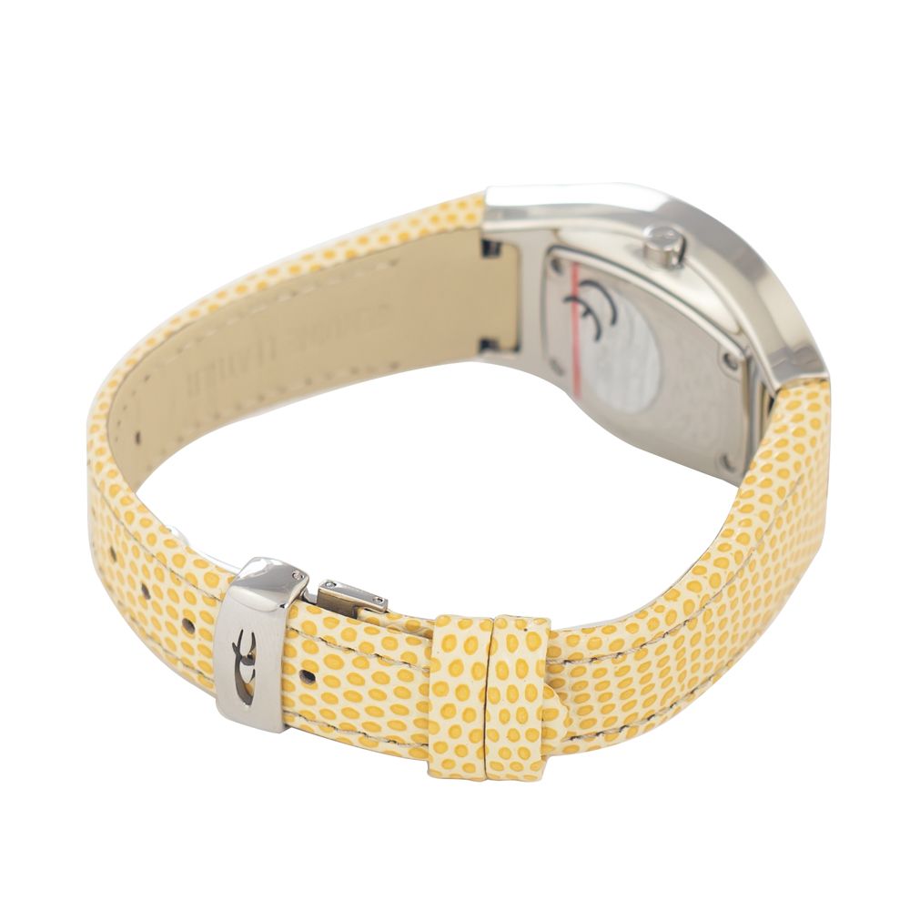 Montre cuir jaune argentée