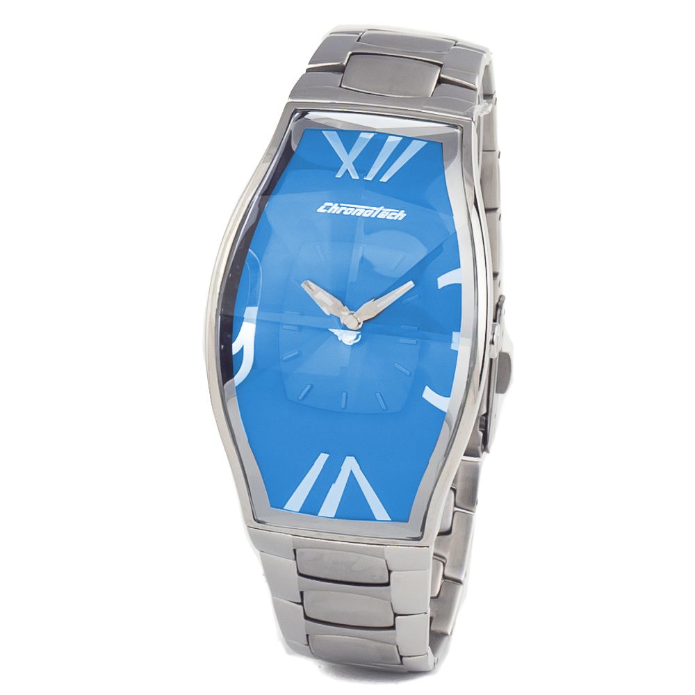 Montre acier argentée bleue