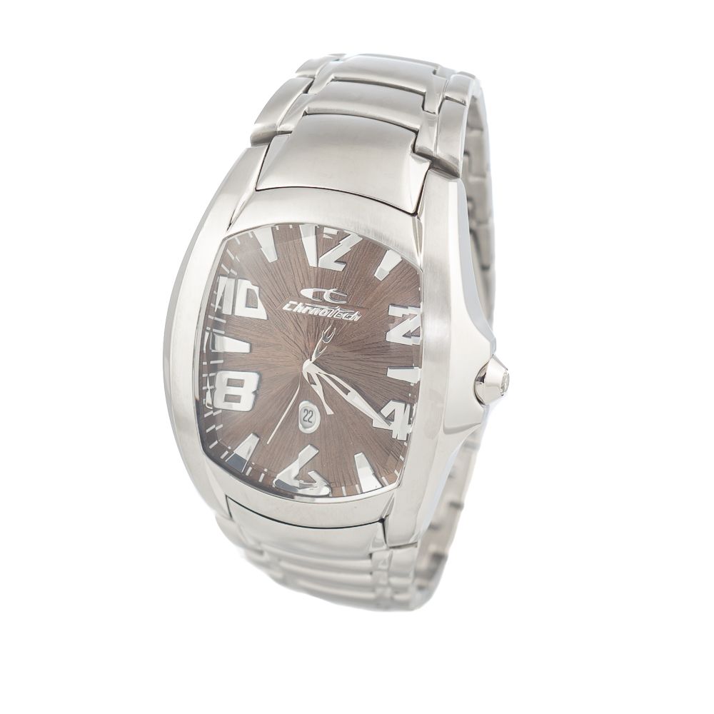 Montre en acier argentée brune