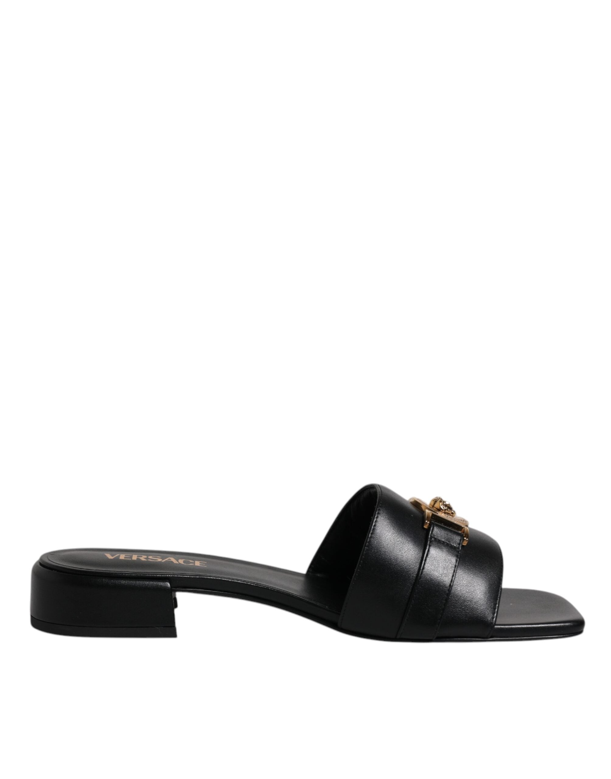 Sandales Versace avec plaque dorée noires