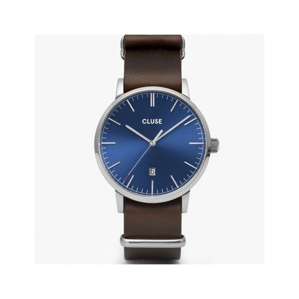 Montre en cuir marron bleue