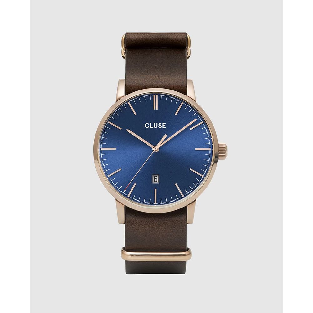 Montre cuir marron cadran bleu