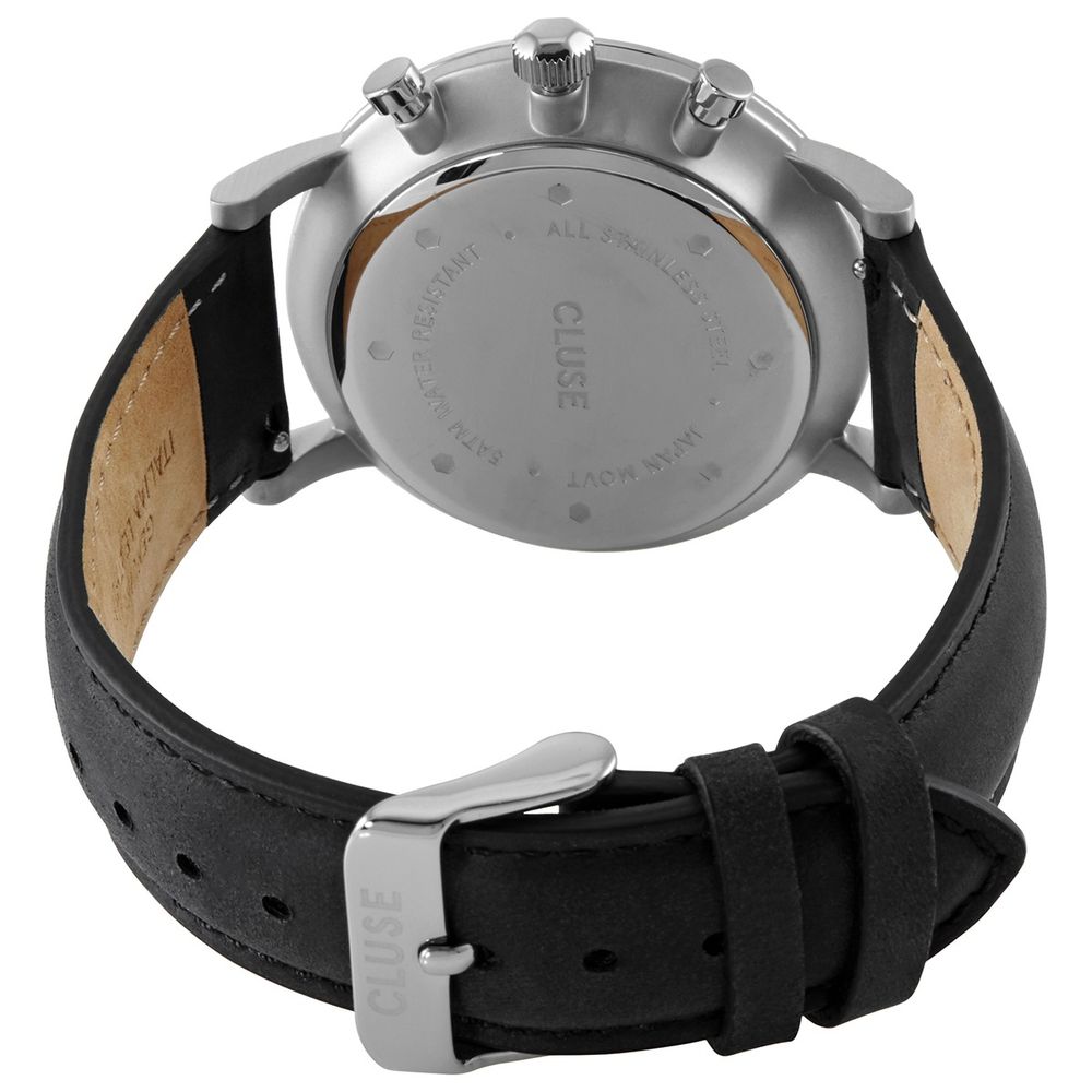 Montre en cuir noire argentée