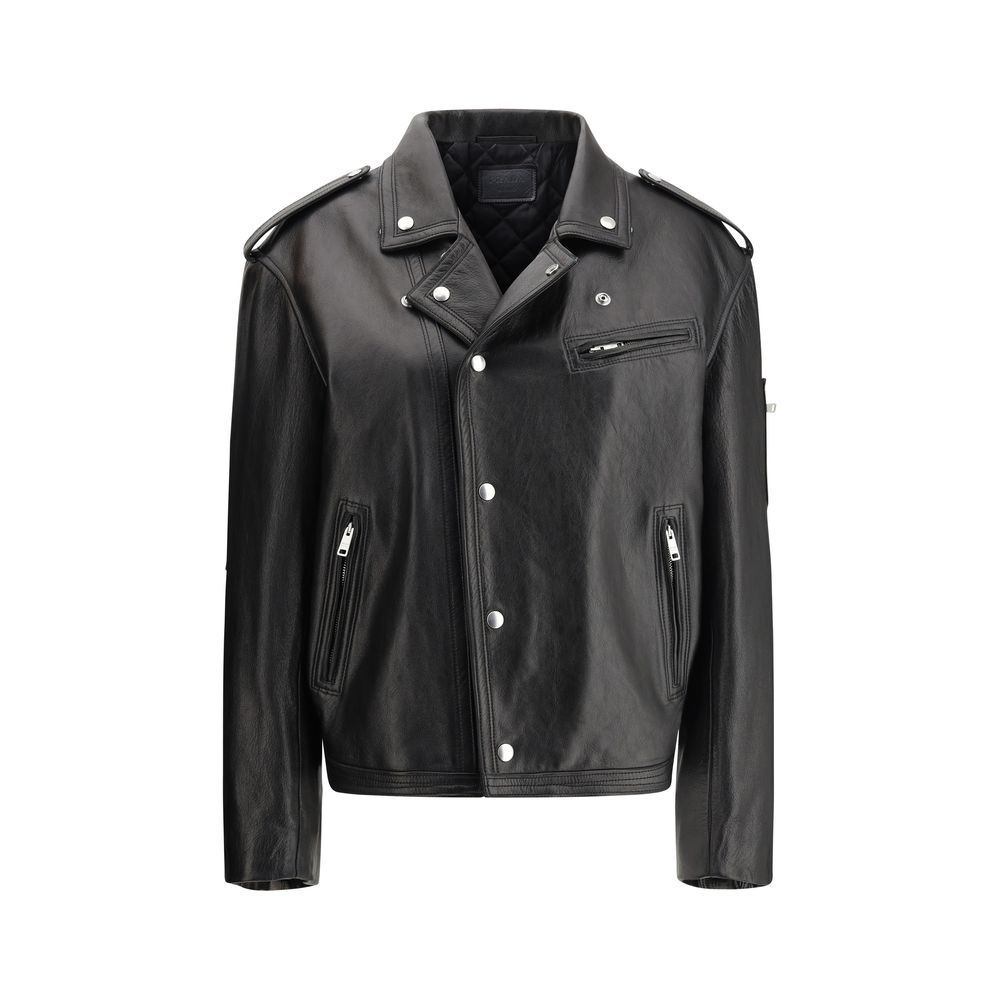 Veste en cuir Prada biker noire