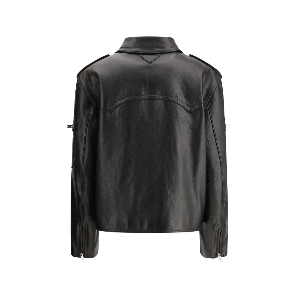 Veste en cuir Prada biker noire