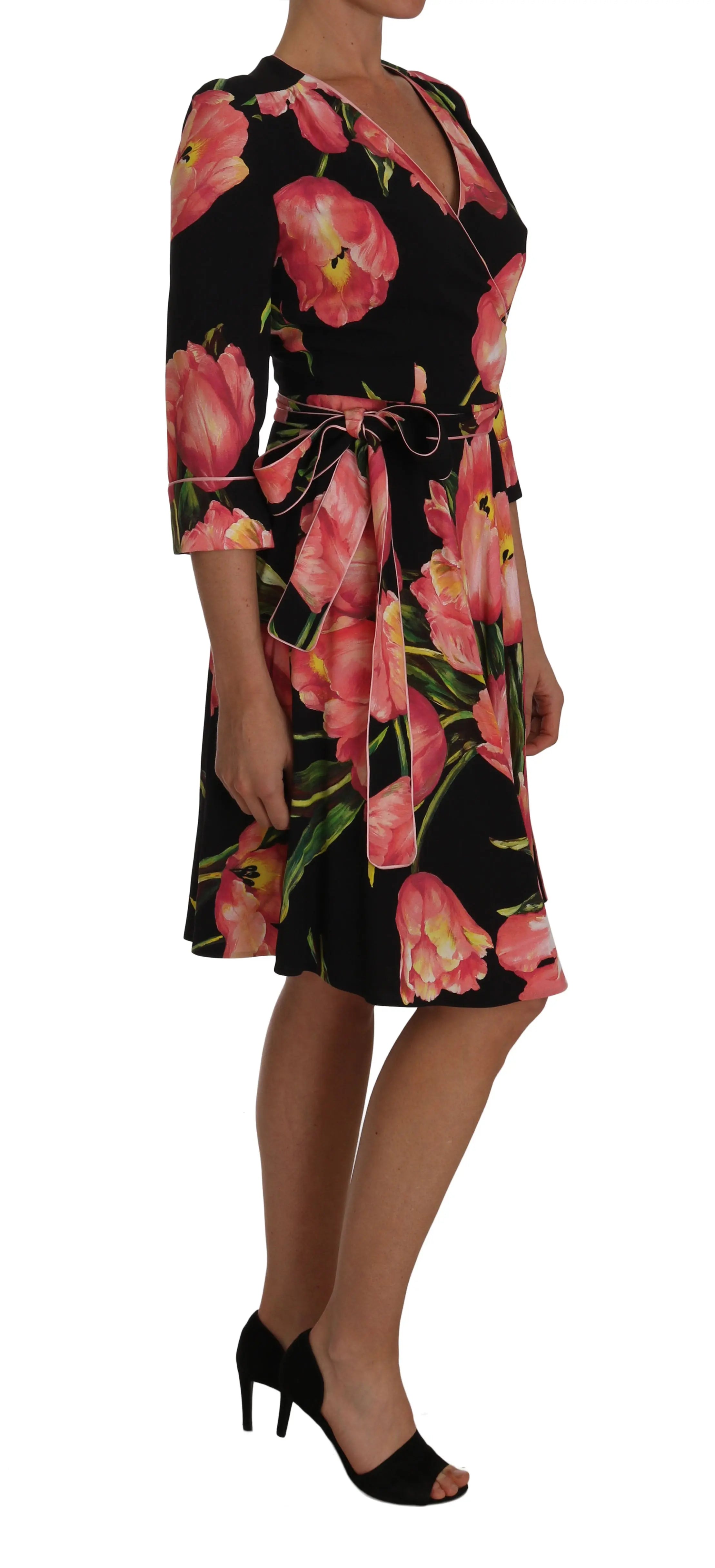 Robe Dolce & Gabbana à imprimé tulipes noires Dolce & Gabbana