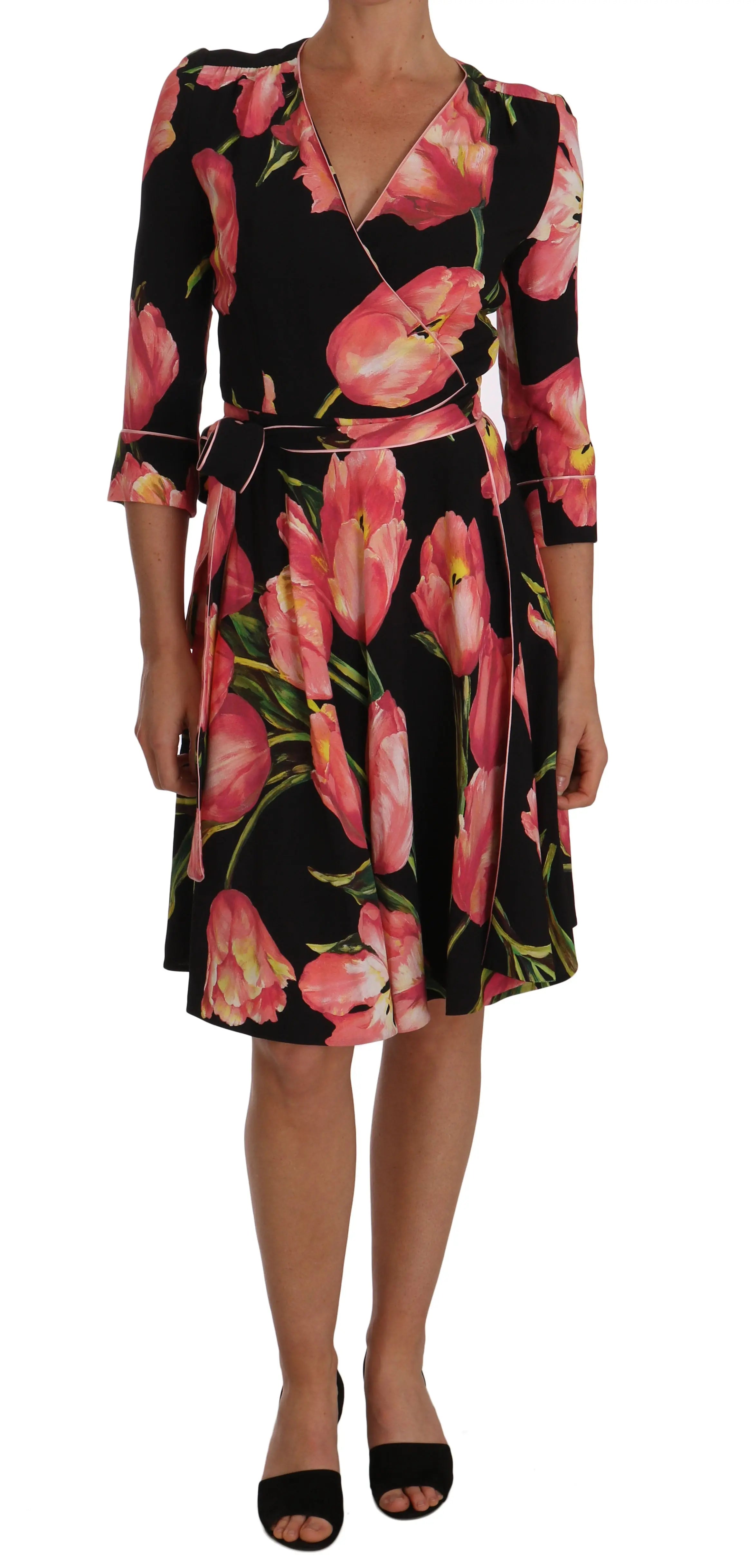 Robe Dolce & Gabbana à imprimé tulipes noires Dolce & Gabbana